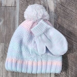 Toddler Girl Warm Winter Hat With Pompom & Gloves Set